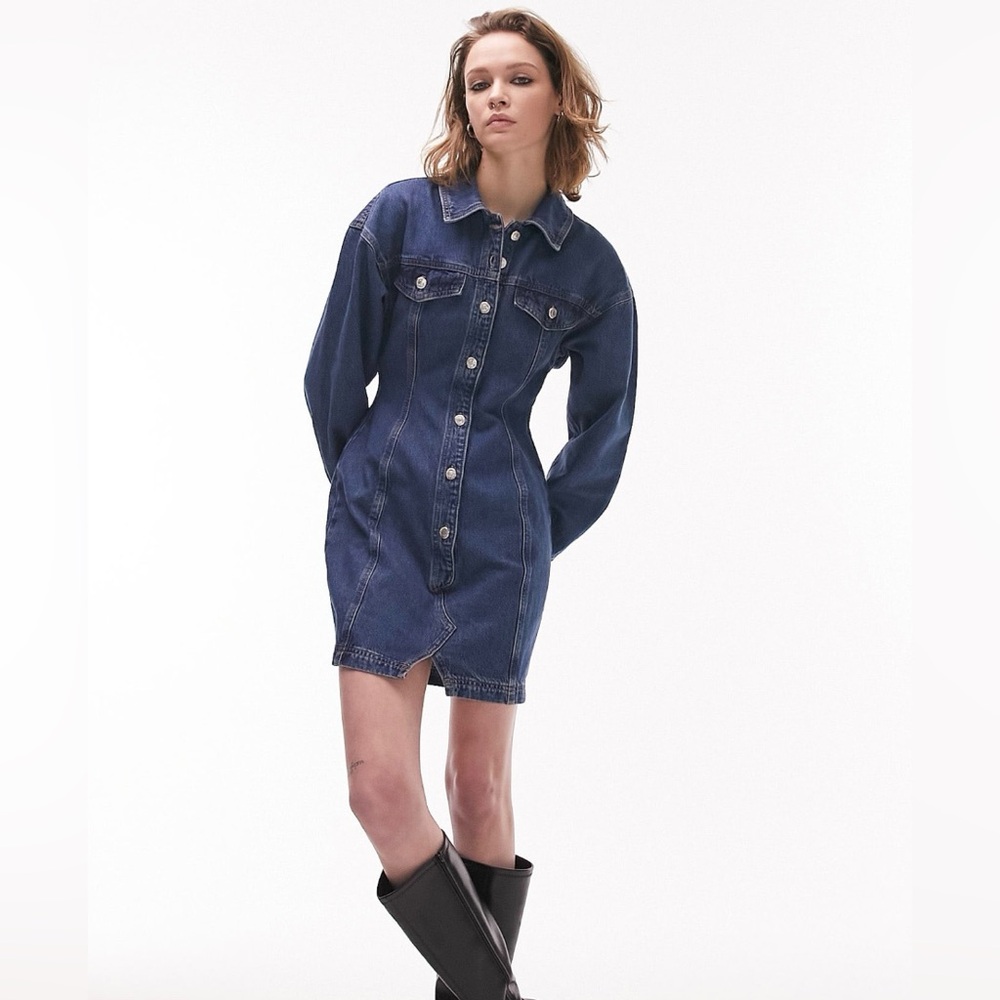 Topshop Cinched Waist Denim Mini Dress